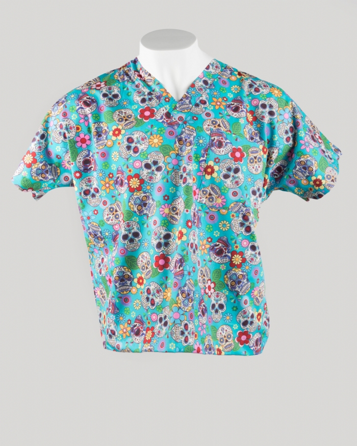 Turquoise Halloween Short Sleeve Scrub Top 100% Cotton