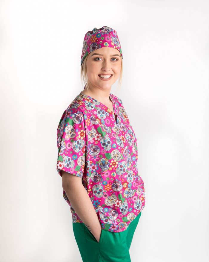 Pink Halloween Short Sleeve Scrub Top 100% Cotton