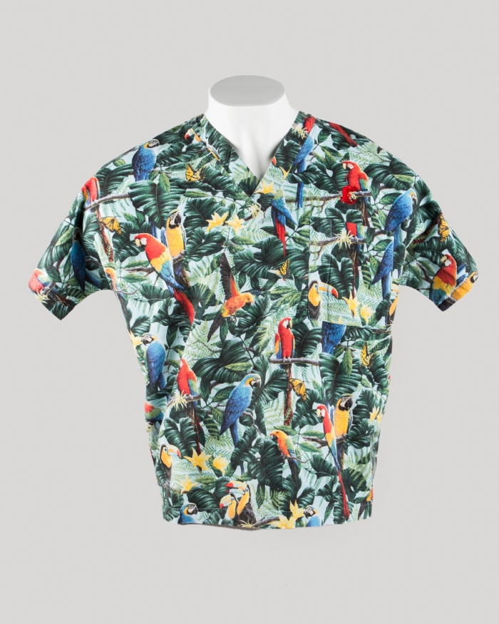 Parrot Paradise Short Sleeve Scrub Top 100% Cotton