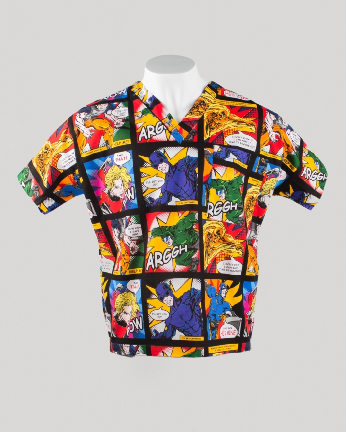 Action Comic Short Sleeve Scrub Top 100% Cotton