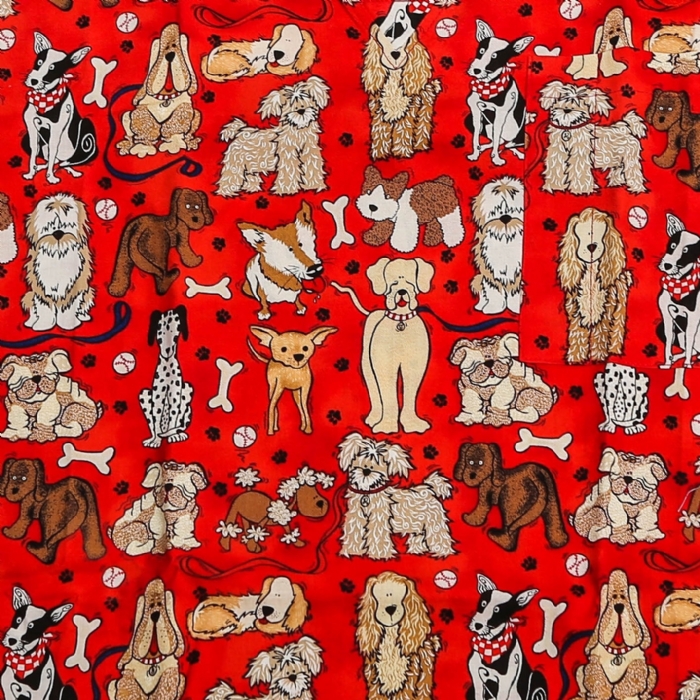 Red Dogs Short Sleeve Scrub Top 100% Cotton