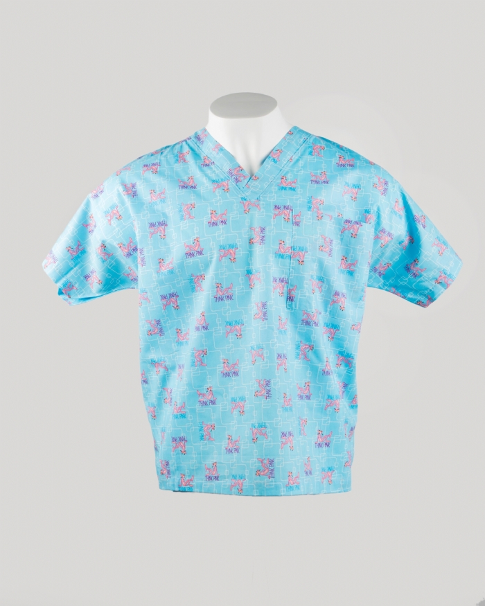 Blue Pink Panther Short Sleeve Scrub Top 100% Cotton