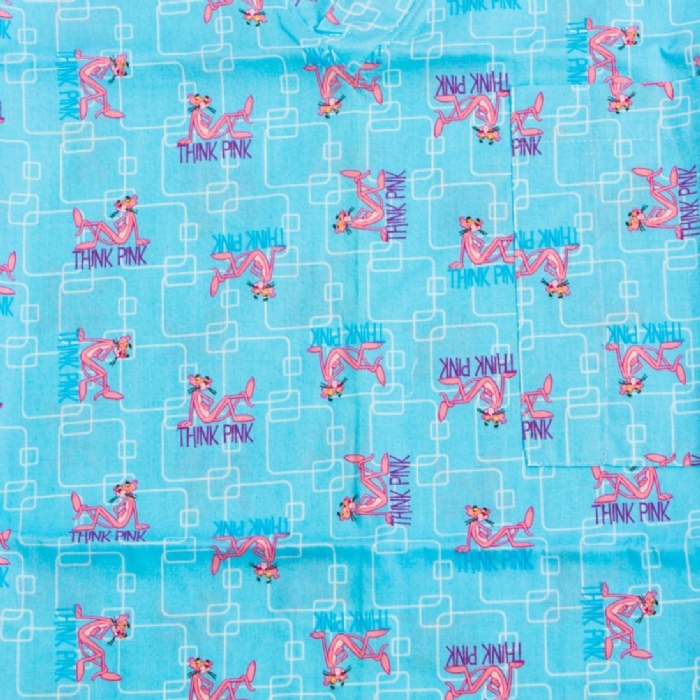 Blue Pink Panther Short Sleeve Scrub Top 100% Cotton
