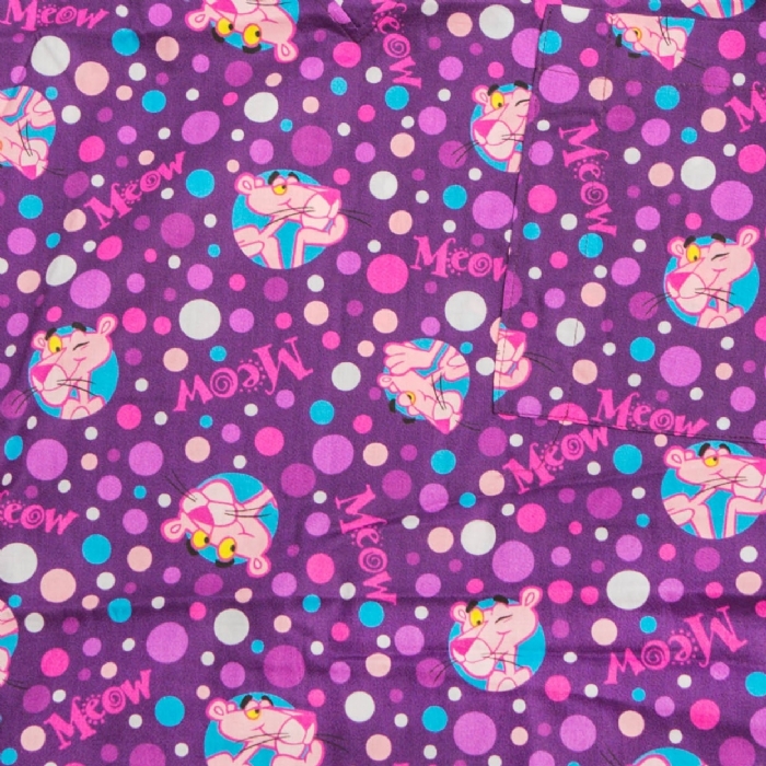 Purple Pink Panther Short Sleeve Scrub Top 100% Cotton