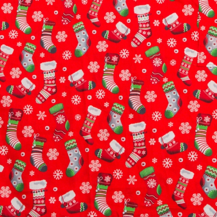 Christmas Stocking Short Sleeve Scrub Top 100% Cotton