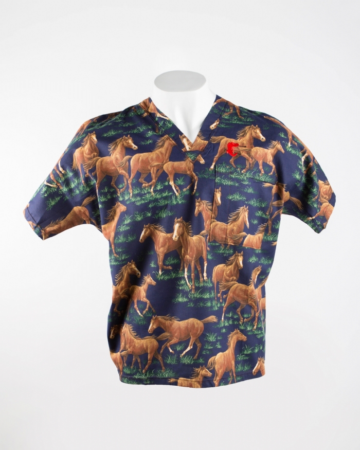 Horses Short Sleeve Scrub Top 100% Cotton