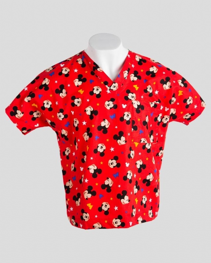 Disney Red Micky Mouse Short Sleeve Scrub Top 100% Cotton