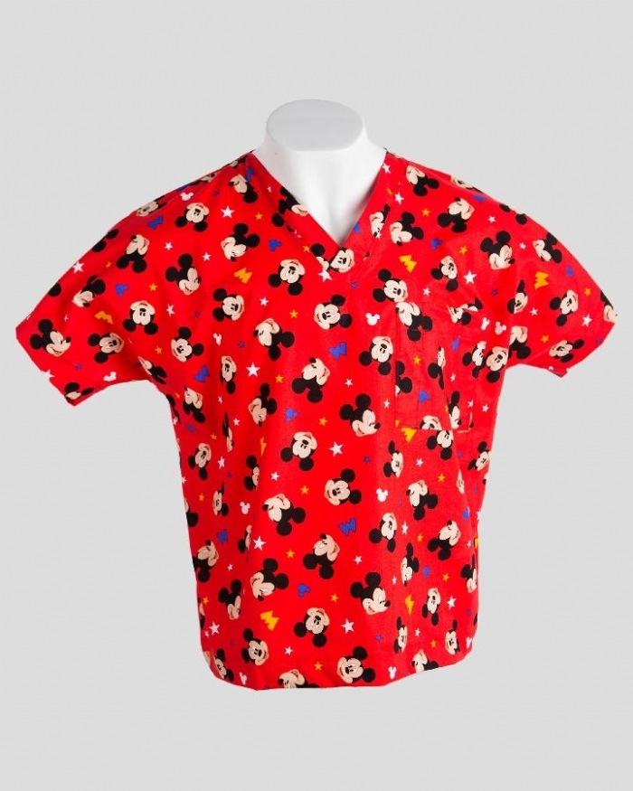 Disney Red Mickey Mouse Short Sleeve Scrub Top 100% Cotton