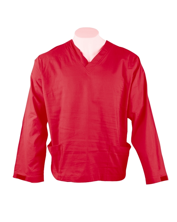 Red Long Sleeve Scrub Top Velcro Cuff 100% Cotton