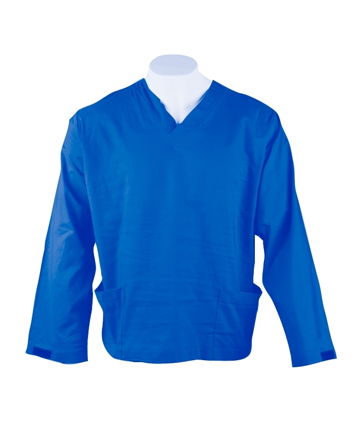 Royal Blue Long Sleeve Scrub Top Velcro Cuff 100% Cotton