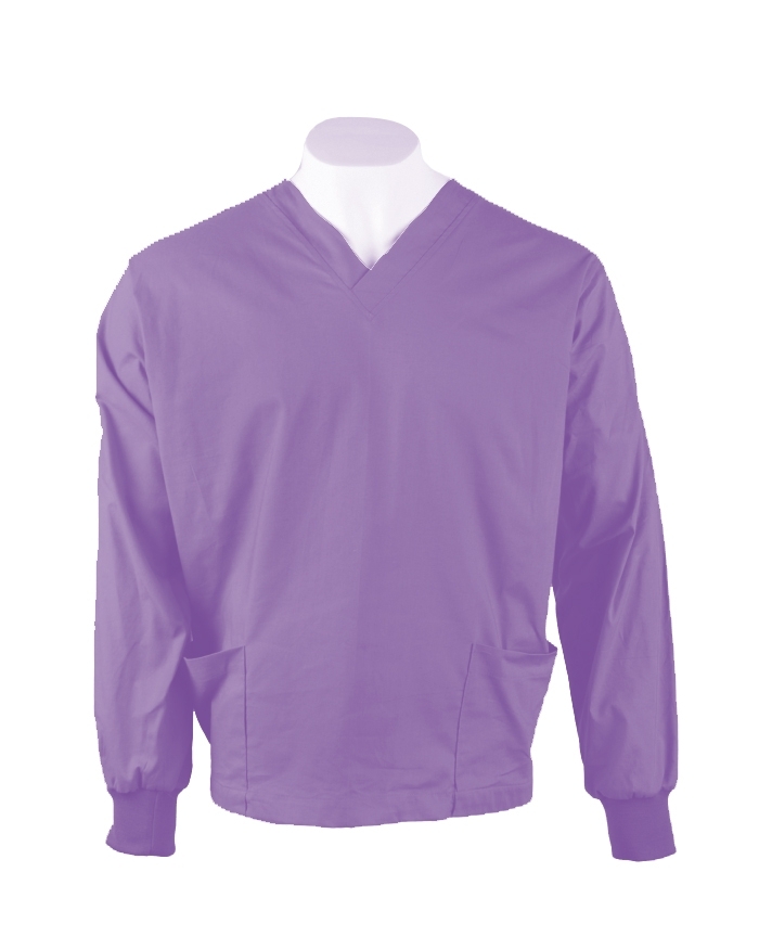 Lavender Long Sleeve Scrub Top Elastic Cuff 100% Cotton