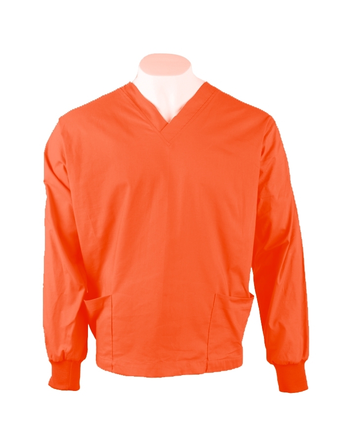 Orange Long Sleeve Scrub Top Elastic Cuff 100% Cotton