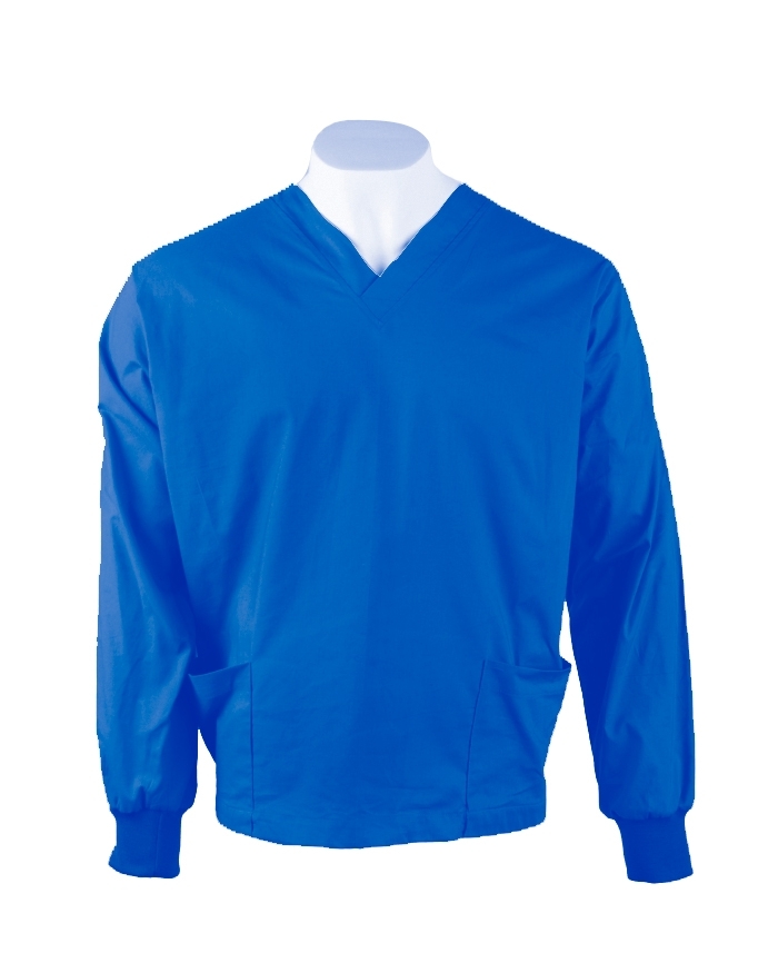Royal Blue Long Sleeve Scrub Top Elastic Cuff 100% Cotton