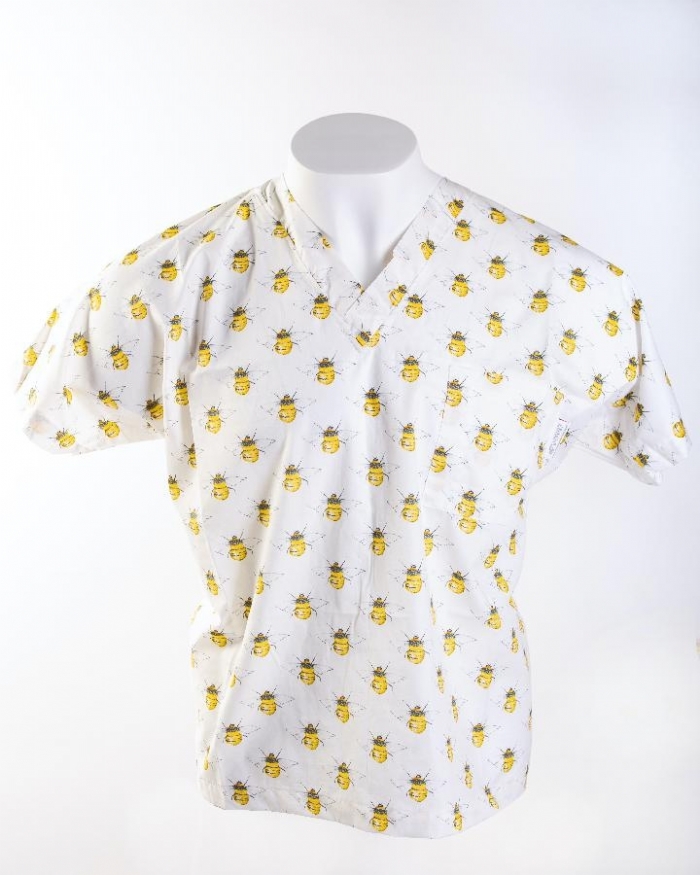 Bumble Bee Ivory Short Sleeve Scrub Top 100% Cotton