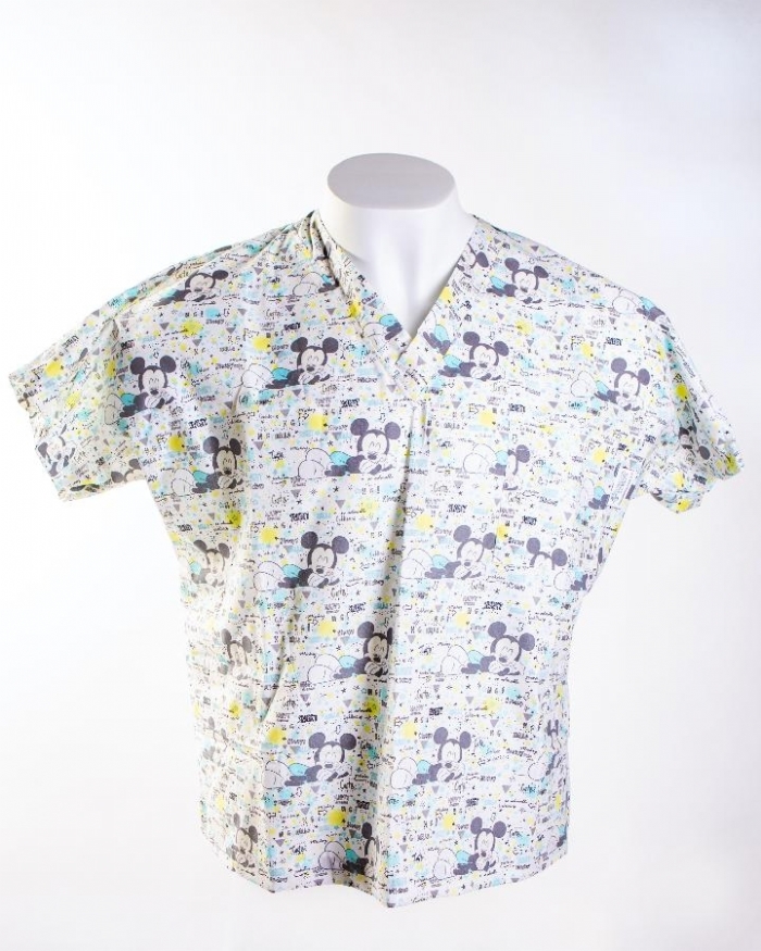 Disney Sleeping Mickey Mouse Short Sleeve Medical Scrub Top 100% Cotton