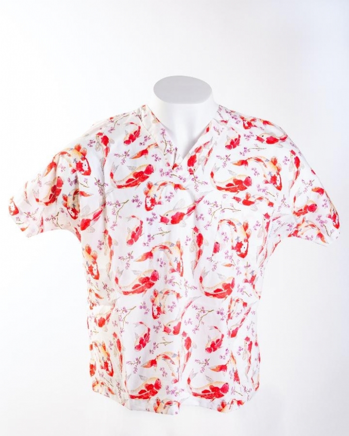 Ivory Koi Short Sleeve Scrub Top 100% Cotton