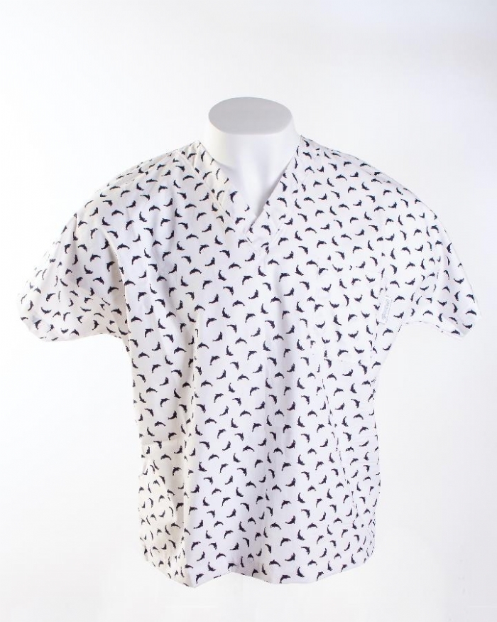 White Dolphin Short Sleeve Scrub Top 100% Cotton