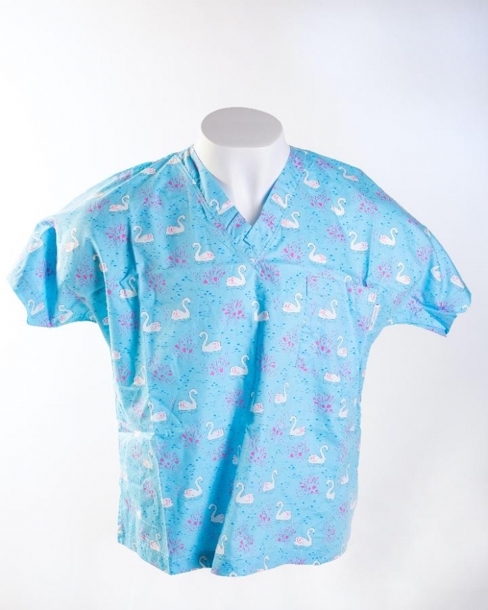 Blue Majestic Swan Short Sleeve Scrub Top 100% Cotton