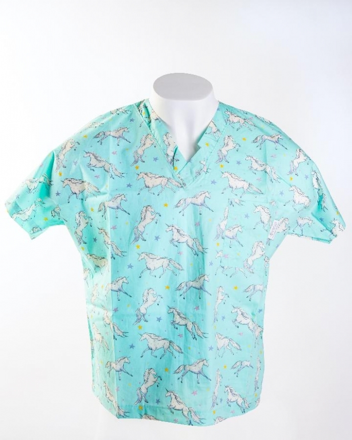 Blue Magical Unicorn Short Sleeve Scrub Top 100% Cotton