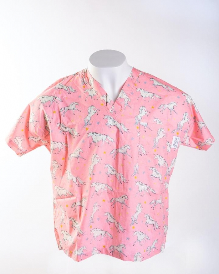 Pink Magical Unicorn Short Sleeve Scrub Top 100% Cotton