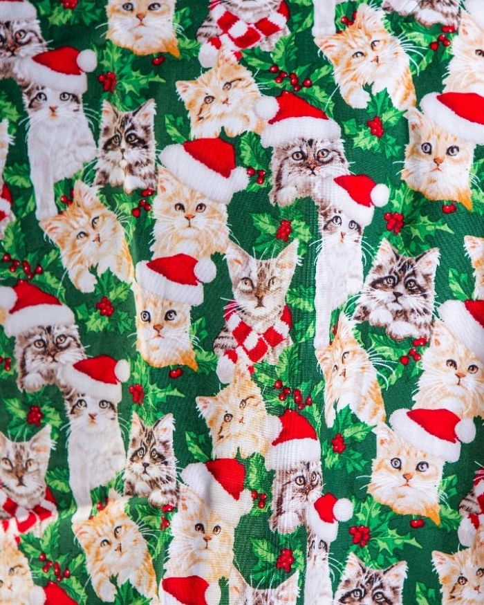 Christmas Cats Short Sleeve Scrub Top 100% Cotton