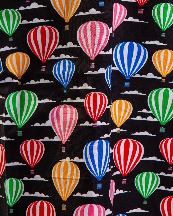 Black Hot Air Balloons Short Sleeve Scrub Top 100% Cotton