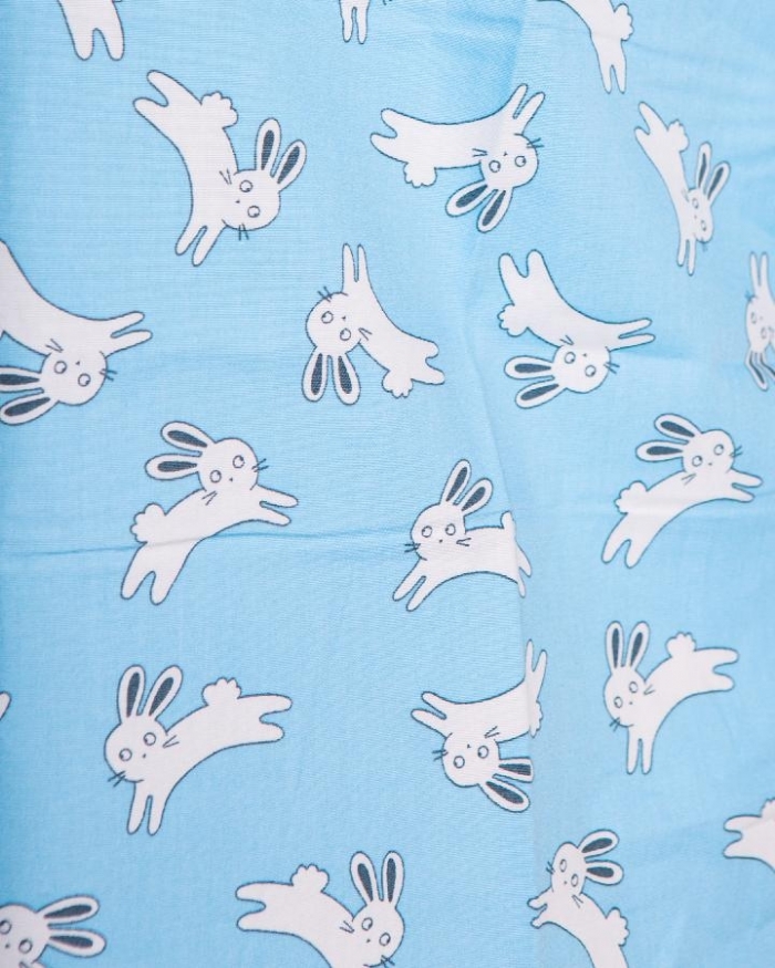 Blue  Jumping Rabbits Short Sleeve Scrub Top 100% Cotton