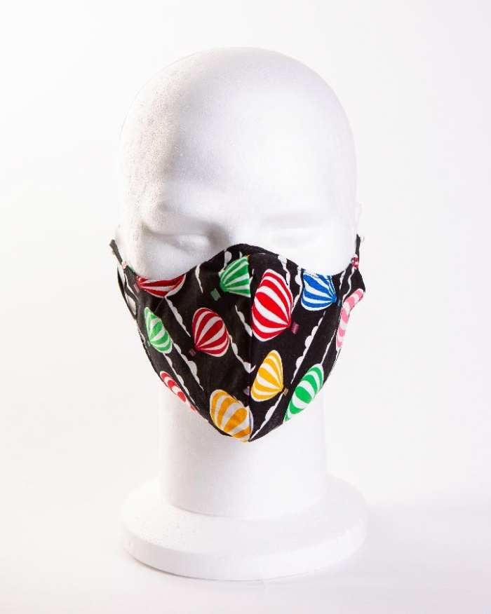 Black Hot Air Balloons Face Mask 100% Cotton