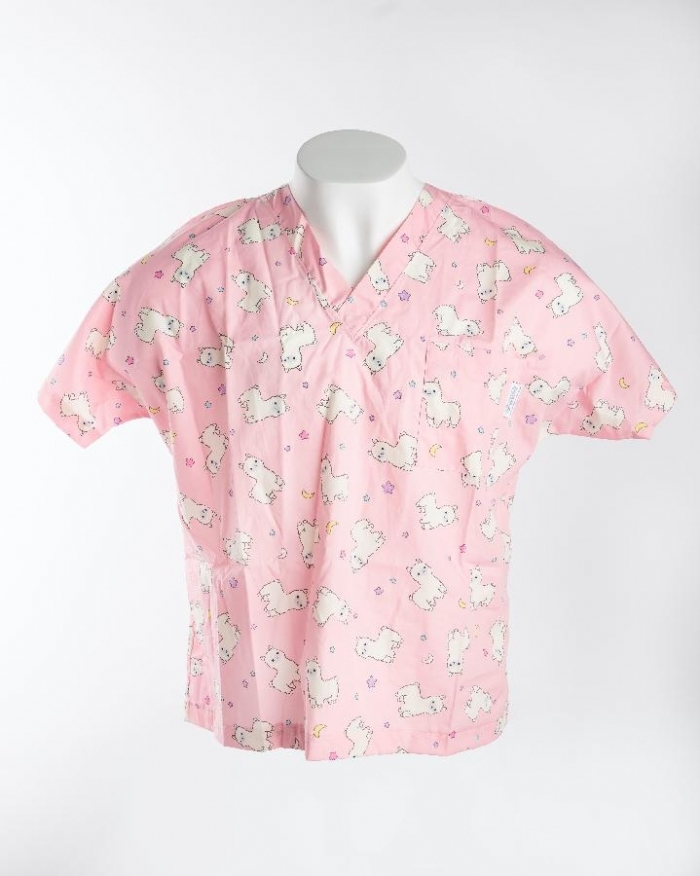 Pink Baby Llama Short Sleeve Scrub Top 100% Cotton