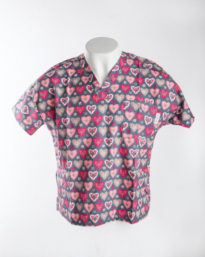 Winter Hearts Short Sleeve Scrub Top 100% Cotton