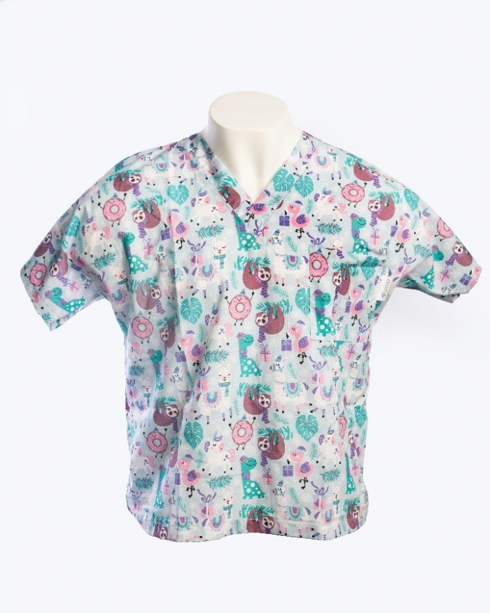 Forest Animals Short Sleeve Scrub Top 100 Cotton Chameleon Scrubs