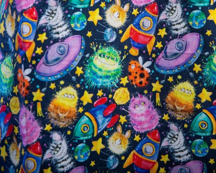  Monsters And Starships Short Sleeve Scrub Top 100% Cotton