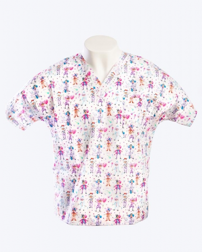 Happy Clowns Short Sleeve Scrub Top 100% Cotton