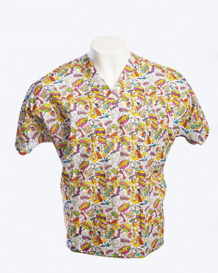 Cartoon Fight 11 Short Sleeve Scrub Top 100% Cotton