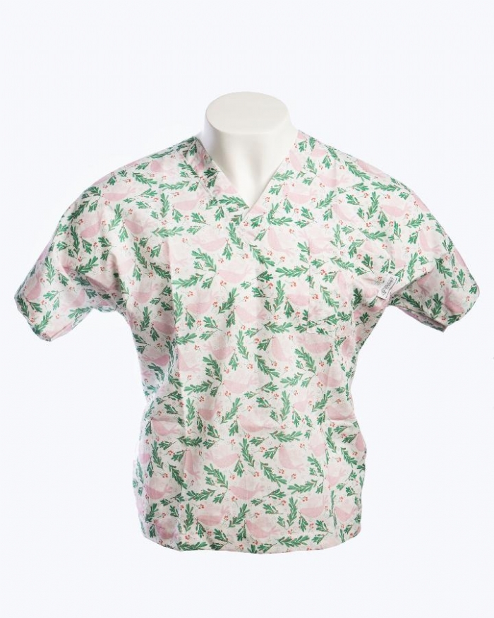 Pink Dove Short Sleeve Scrub Top 100% Cotton