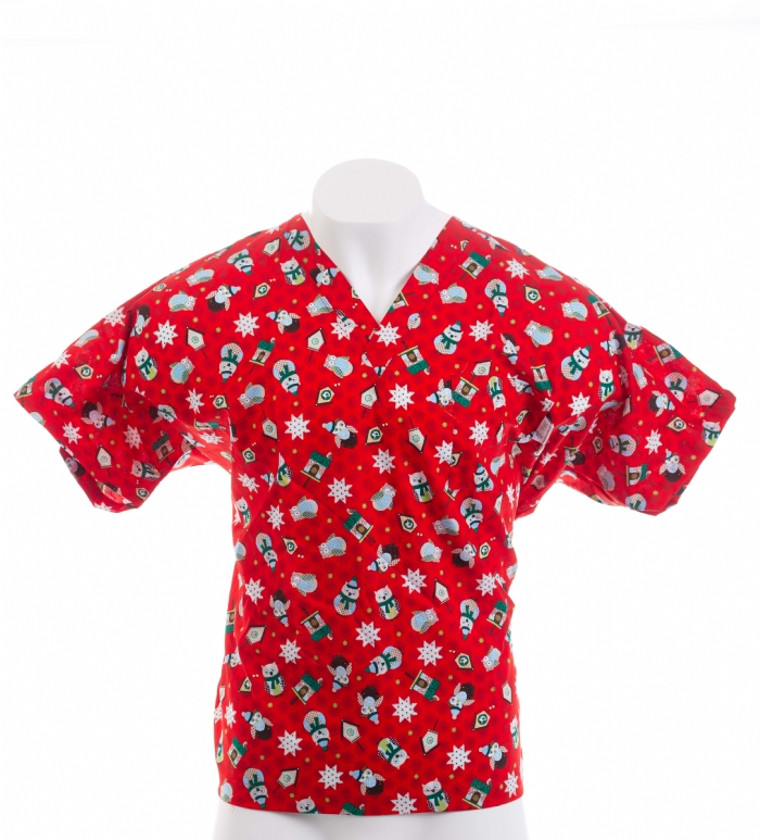 Festive Starry Eyed Owl Short Sleeve Scrub Top 100% Cotton