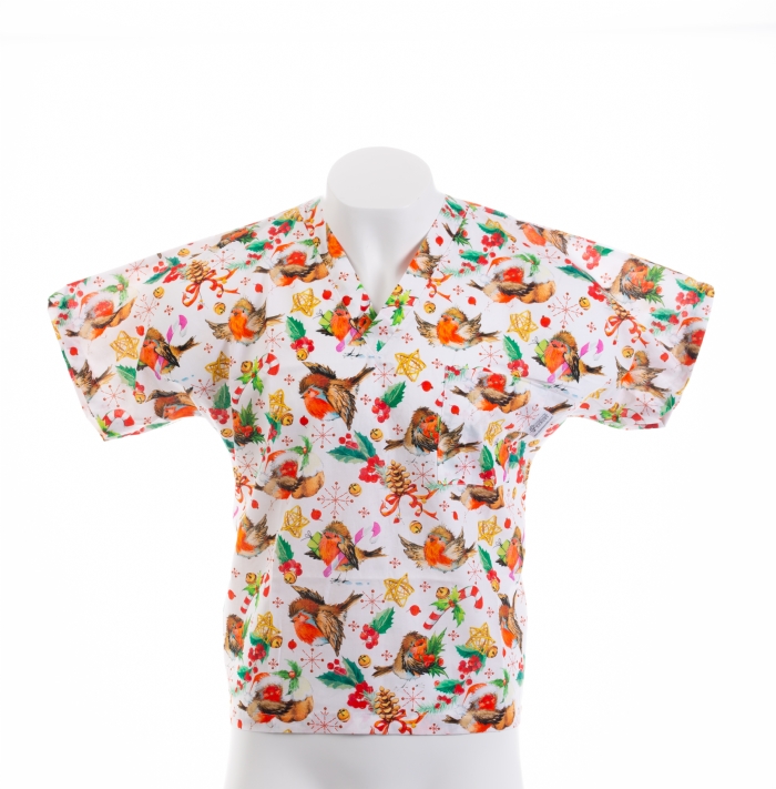 The Robin And The Holly Short Sleeve Scrub Top 100% Cotton