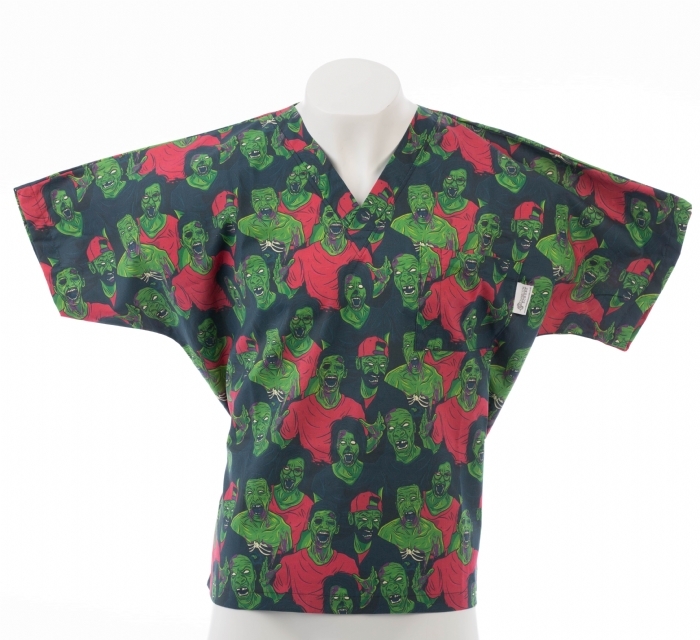 Zombie Halloween Short Sleeve Scrub Top 100% Cotton 