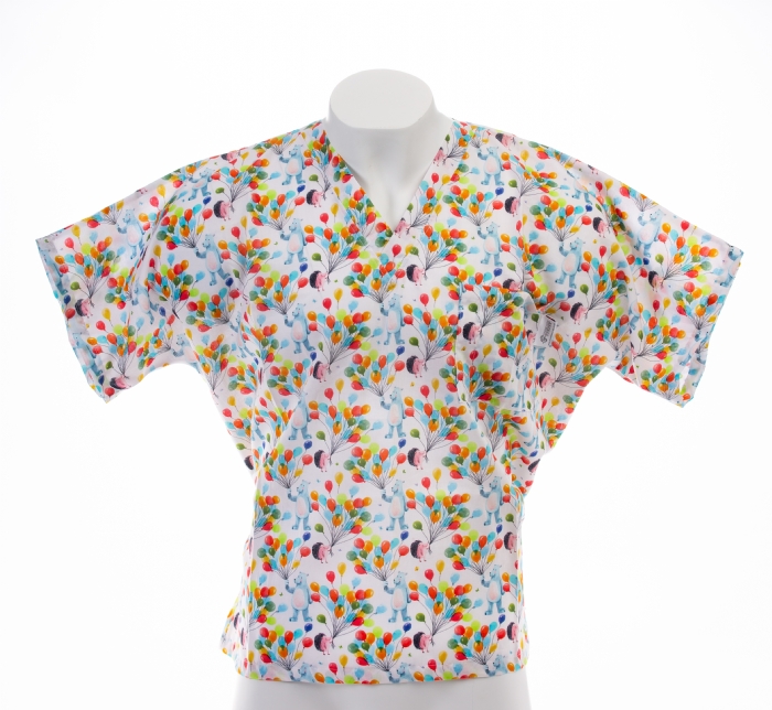 Animal Balloons Short Sleeve Scrub Top 100% Cotton