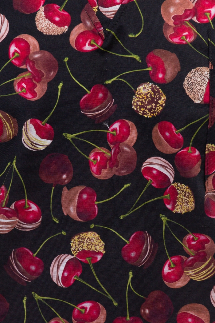 Chocolate Cherries Short Sleeve Scrub Top 100% Cotton