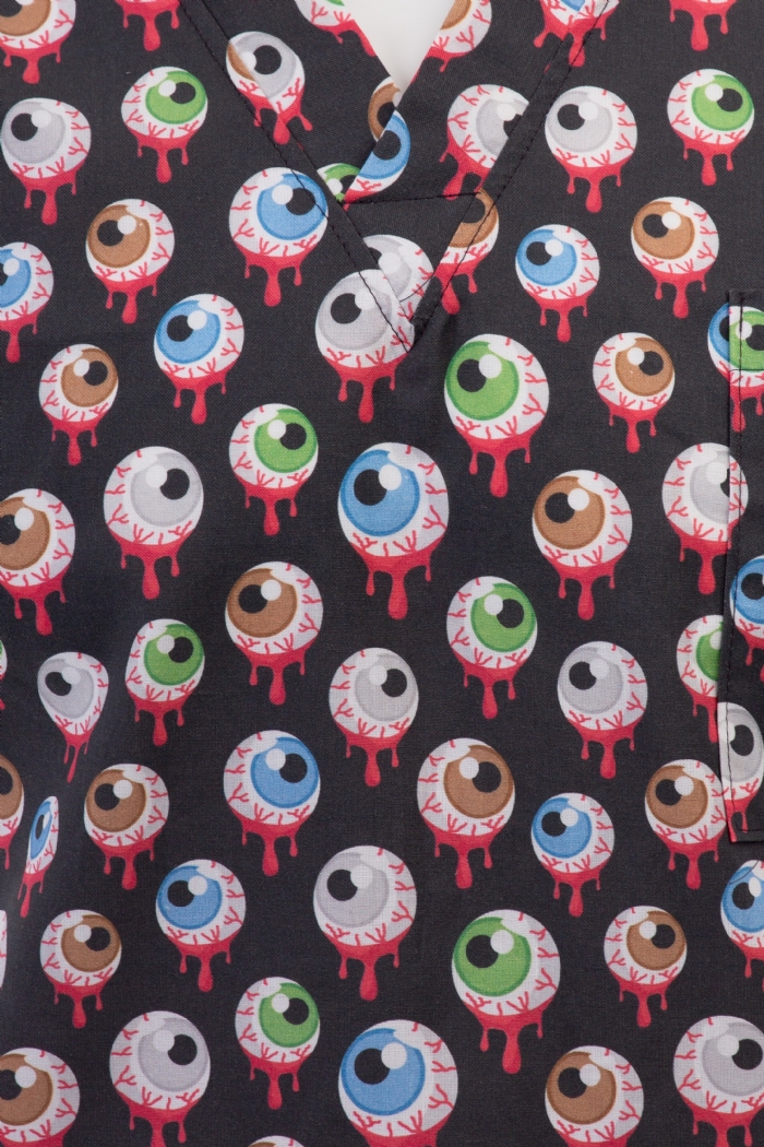 Blood Shot Eyes Halloween Short Sleeve Scrub Top 100% Cotton 