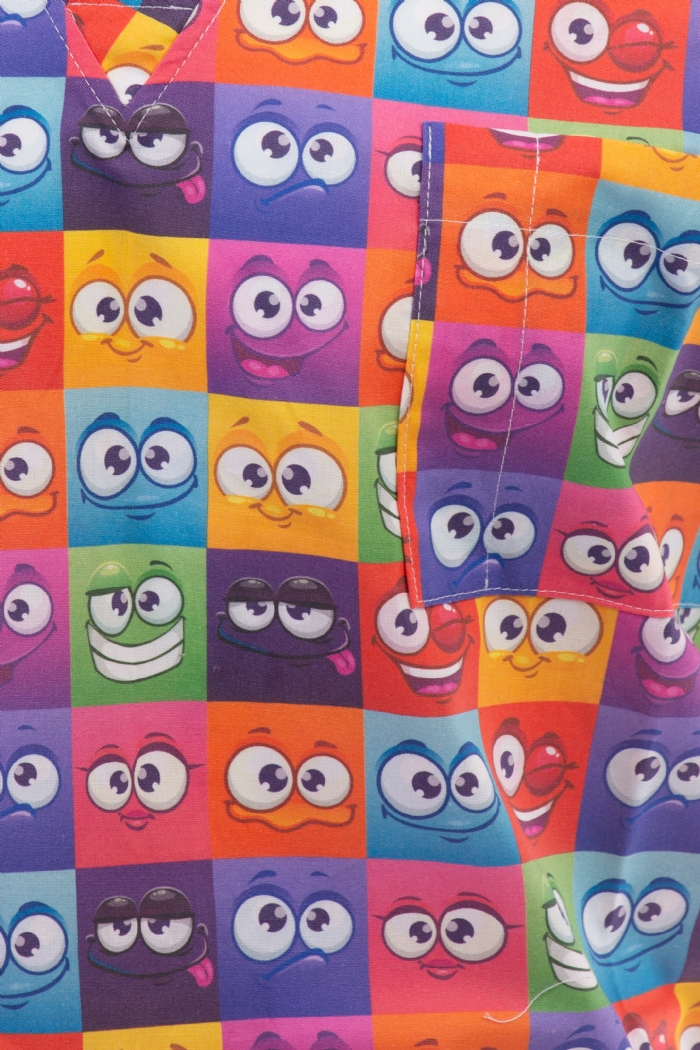 Googly Eyes Short Sleeve Scrub Top 100% Cotton