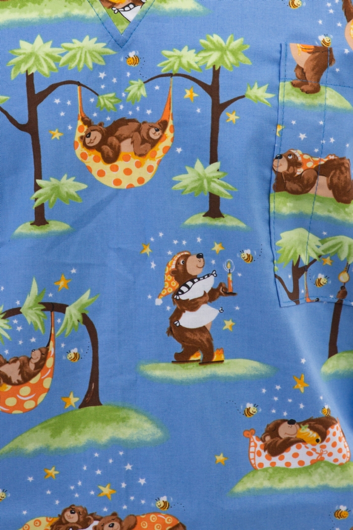 Sleepy Bear Short Sleeve Scrub Top 100% Cotton