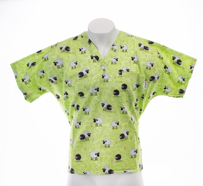 Sheepy Meadow Short Sleeve Scrub Top 100% Cotton