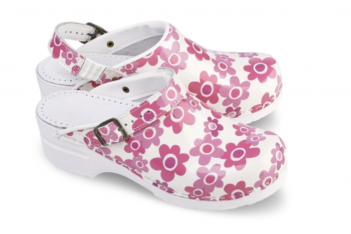 Toffeln FlexiKlog - Pink Flower with heel strap