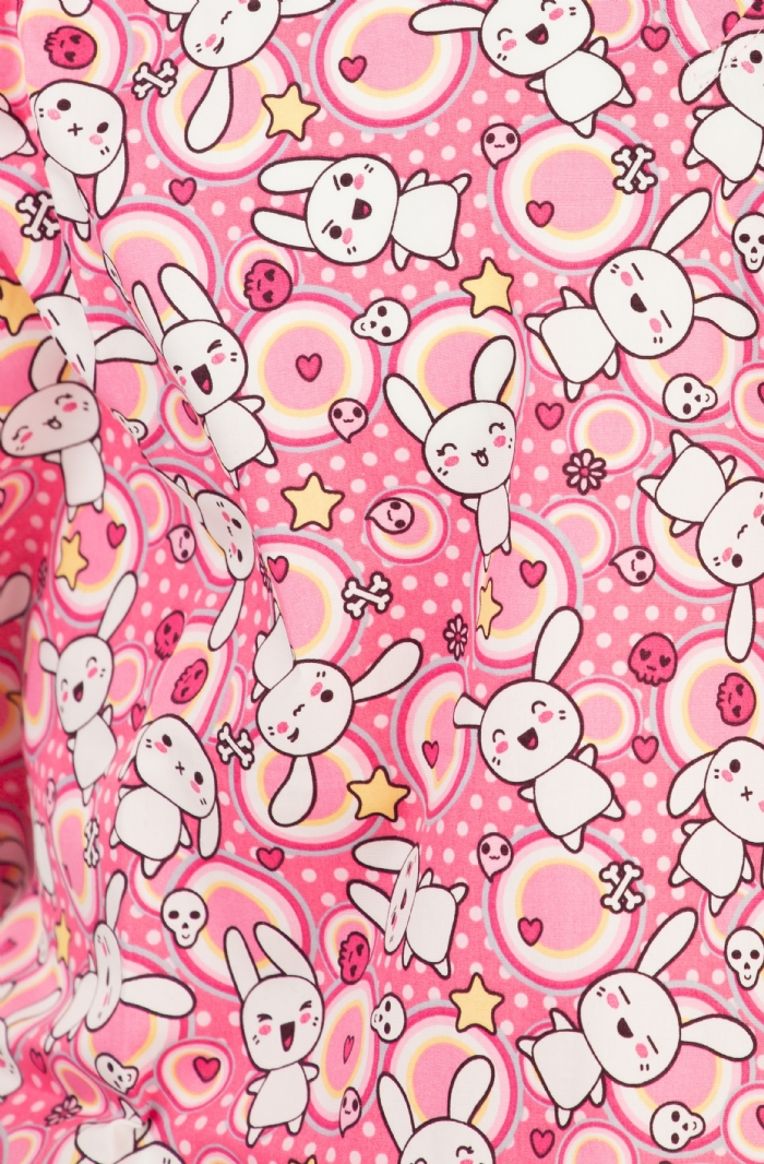 Pink Space Bunnies Short Sleeve Scrub Top 100% Cotton