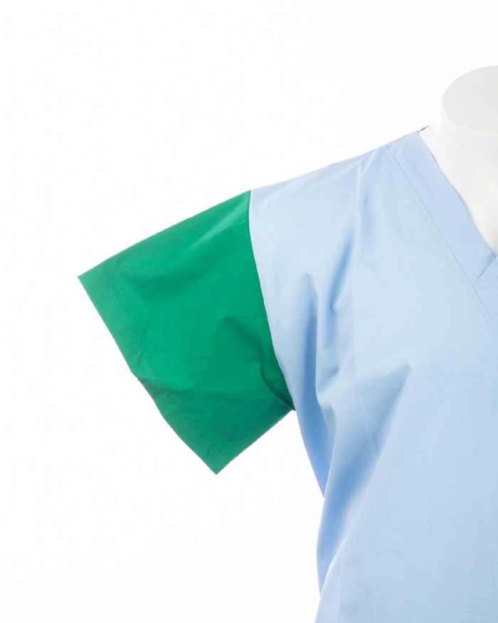 Green Sleeve Colour Coded Short Sleeve Medical Scrubs Top 100% Cotton