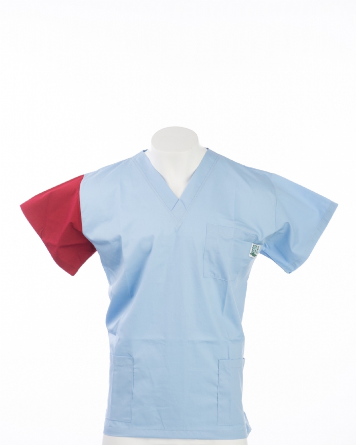 Burgundy Sleeve Colour Coded Short Sleeve Scrub Top 100% Cotton