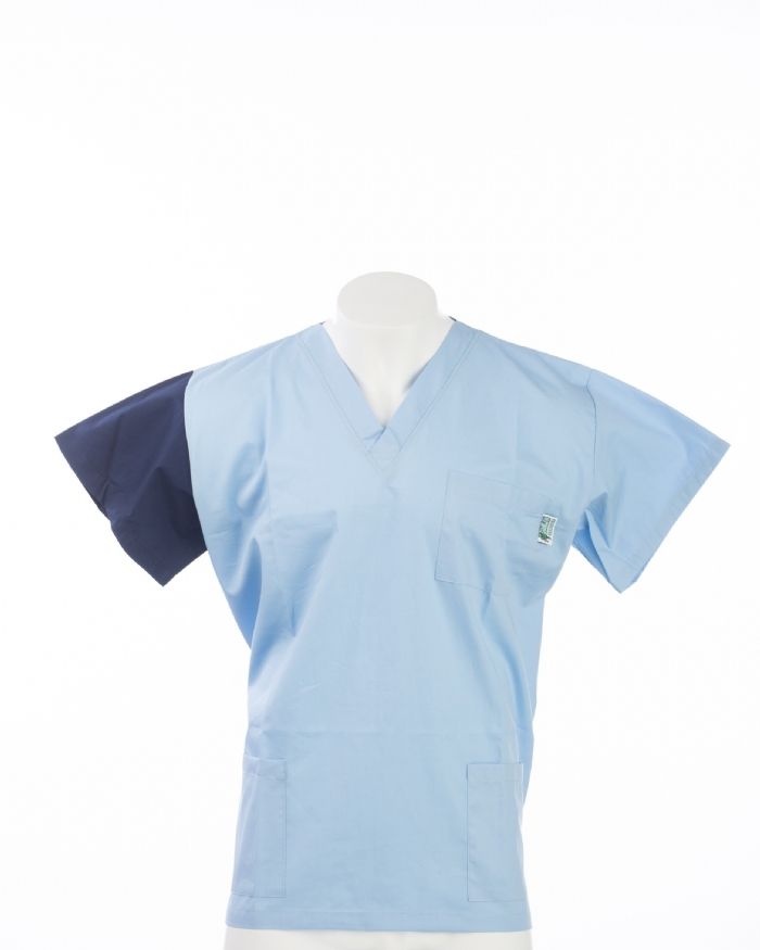 Navy Sleeve Colour Coded Short Sleeve Scrub Top 100% Cotton