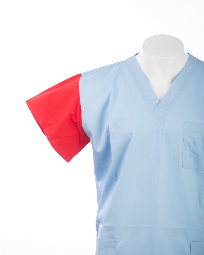 Red Sleeve Colour Coded Short Sleeve Scrub Top 100% Cotton